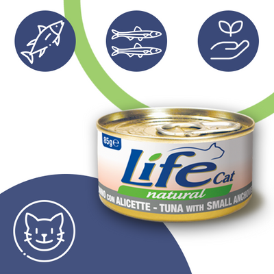 Тунець з анчоусами ЛайфКет 85 г - Додатковий вологий корм для котів - LifeCat 85 gr Tuna with small anchovies 110114 фото