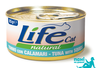 Тунець з кальмаром ЛайфКет 85 г - Додатковий вологий корм для котів - LifeCat 85 gr Tuna with squid 110132 фото