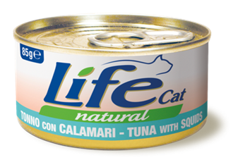 Тунець з кальмаром ЛайфКет 85 г - Додатковий вологий корм для котів - LifeCat 85 gr Tuna with squid 110132 фото