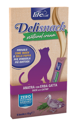 Качка з котячою мятою ЛайфКет ДеліСнек 90 г (6 x 15гр) - Додатковий корм/Ласощі для котів - LifeCat DeliSnack Natural Cream Duck with catnip (6 x 15g) 50045 фото