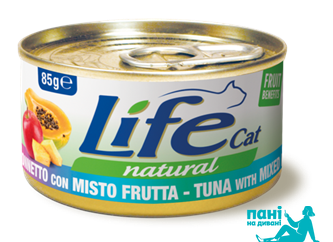 Тунець з фруктовим міксом ЛайфКет 85 г - Додатковий вологий корм для котів - LifeCat 85 gr Tuna with fruit mix 110134 фото