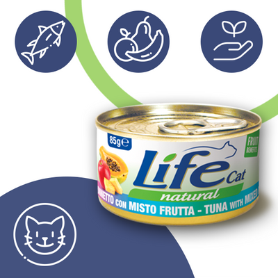 Тунець з фруктовим міксом ЛайфКет 85 г - Додатковий вологий корм для котів - LifeCat 85 gr Tuna with fruit mix 110134 фото