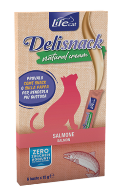 Лосось ЛайфКет ДеліСнек 90 г (6 x 15гр) - Додатковий корм/Ласощі для котів - LifeCat DeliSnack Natural Cream Salmone (6 x 15g) 50046 фото