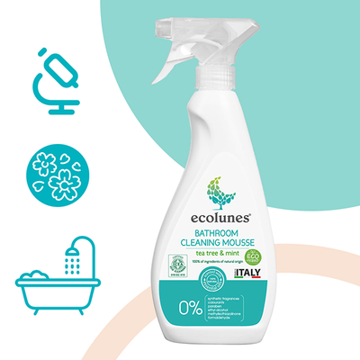 Гипоаллергенное органическое средство для очистки поверхностей в ванной комнате с запахом чайного дерева и мяты, Ecolunes, 500 мл E0285 фото