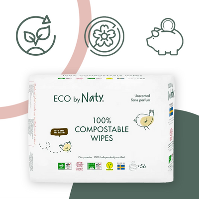 Органічні серветки Eco by Naty без запаху 168 шт (1 упаковка - 3 пачки по 56 шт) ФР-00000078 фото