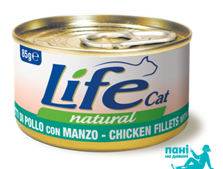 Курка з яловичиною ЛайфКет 85 г - Додатковий вологий корм для котів - LifeCat 85 gr Сhicken fillet with beef 110129 фото