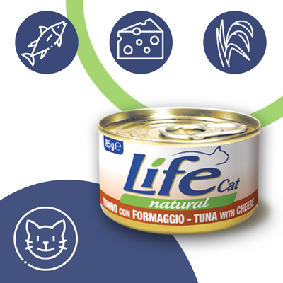 Тунец с сиром ЛайфКэт 85 г - Дополнительный влажный корм для кошек - LifeCat 85 gr Tuna with cheese 110128 фото