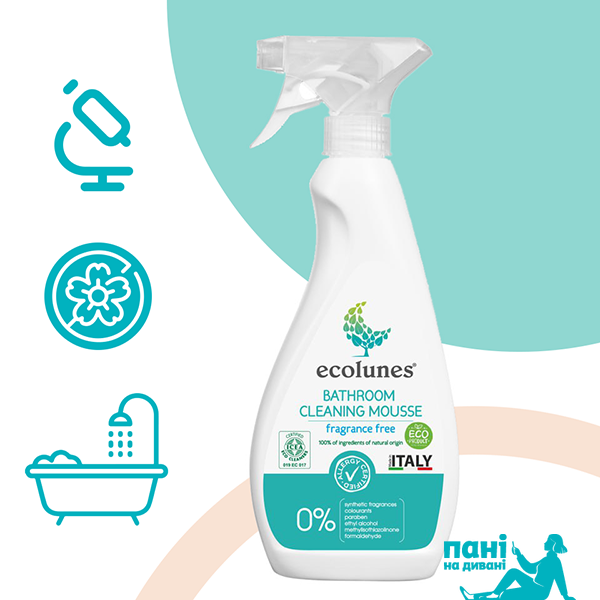 Гіпоалергенний органічний засіб для очищення поверхонь у ванній кімнаті,без запаху, Ecolunes, 500 мл E0209 фото